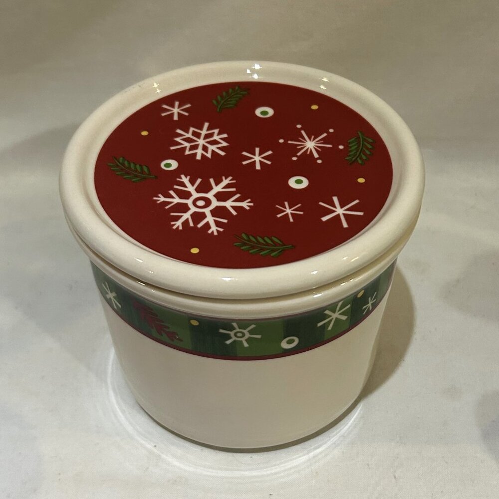 Longaberger Pottery Holiday Snowflake Christmas 1 Pint Crock with Lid